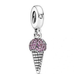 Pandora Ice Cream Cone Pink & Clear Sparkly CZ Dangle Bead Charm